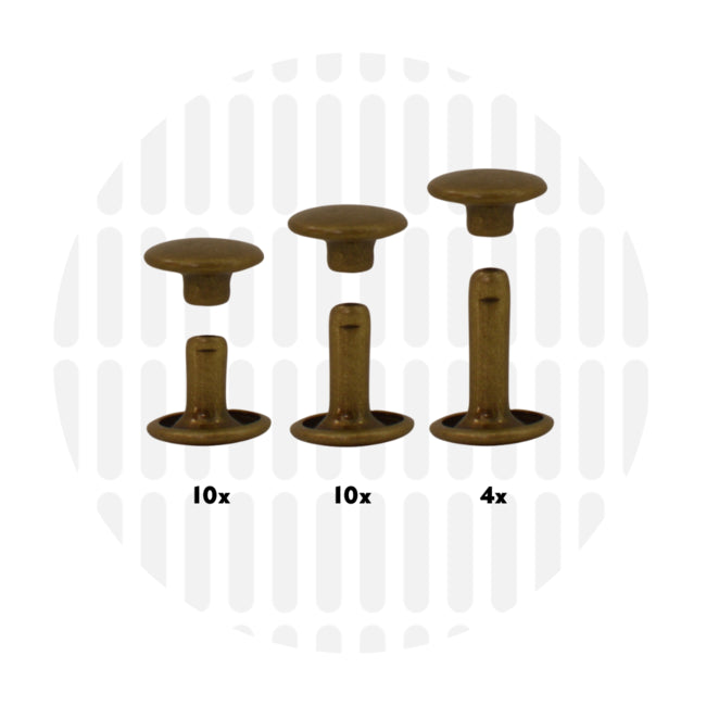 Double cap rivets - 9mm (set of 24pcs) - Antique brass