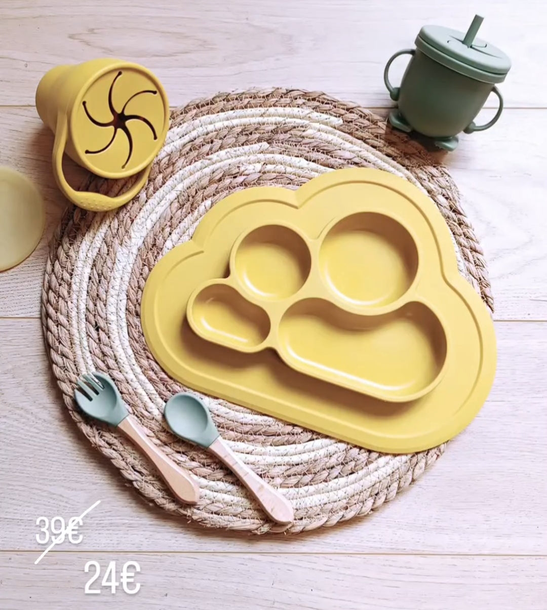 Eetsetje wolkenbordje geel