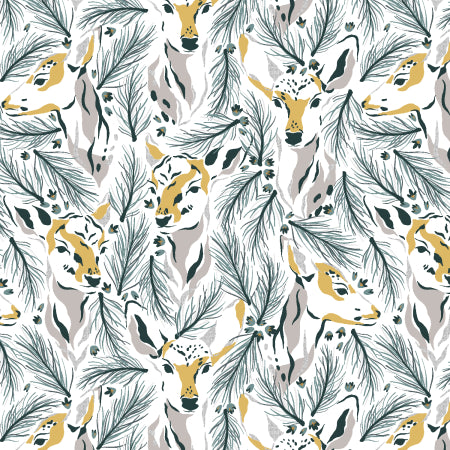 Magic Of Yosemite - Morning Deer - Silver Grey Metallic Fabric
