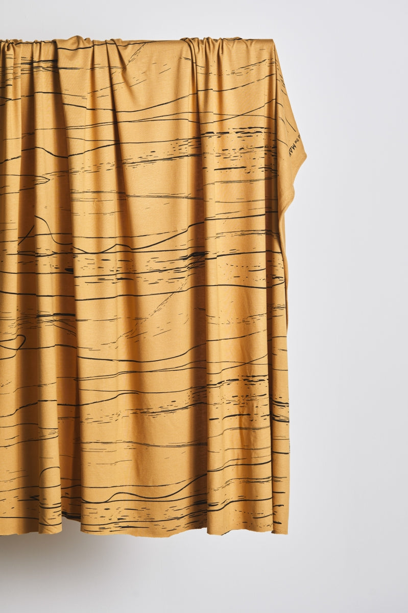 Saja ecovero viscose jersey - Stray lines dry mustard
