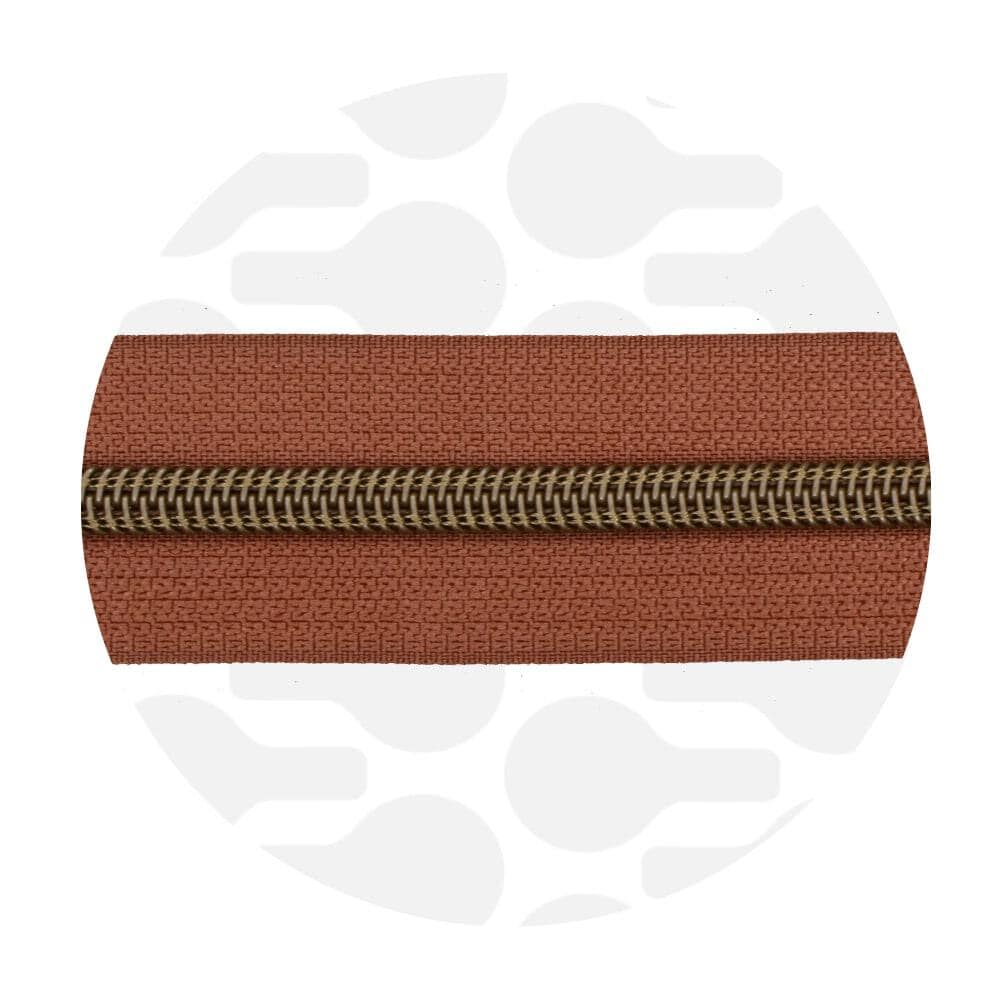 Zipper Nylon coil Cognac - Antique brass
