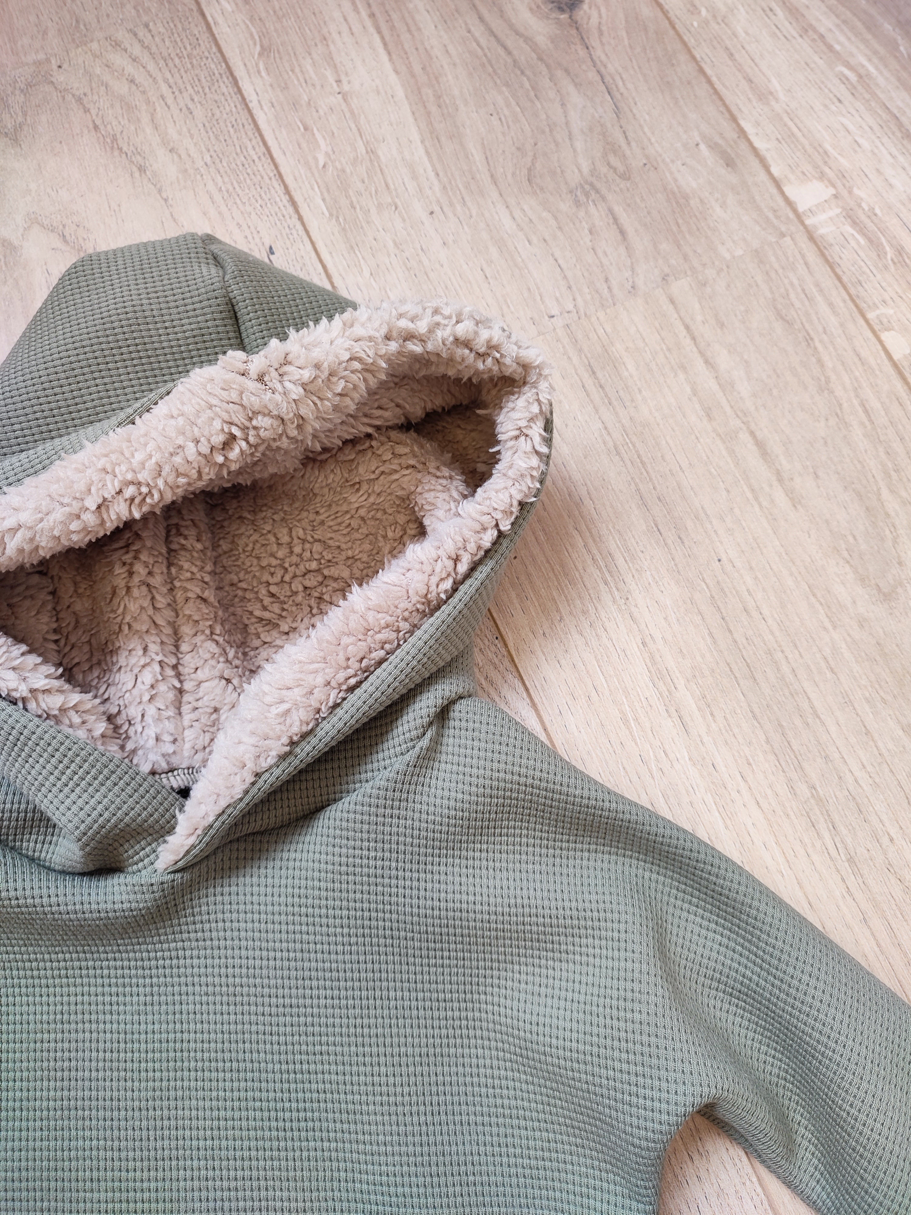 Hoody waffle olijf